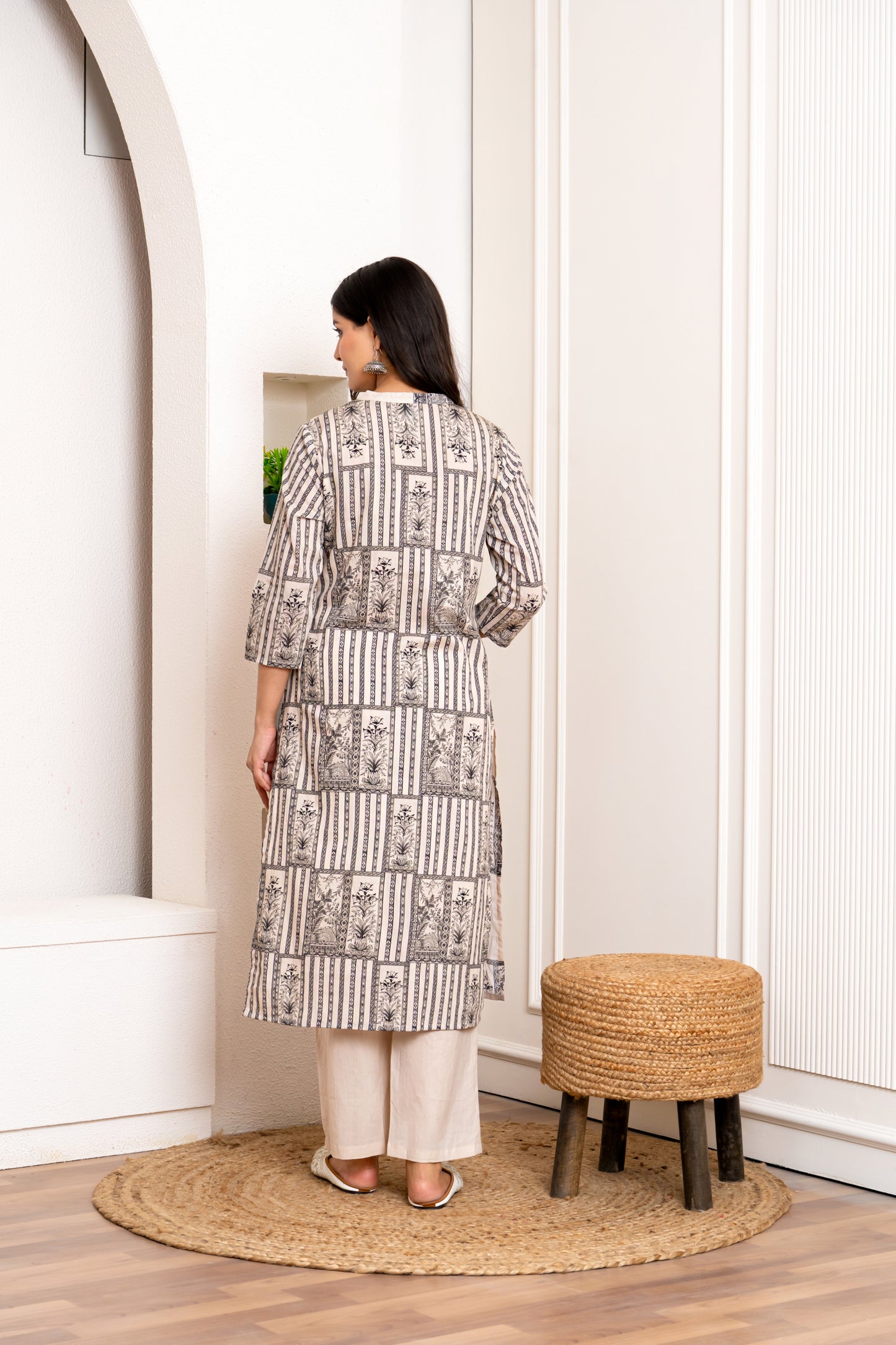 Blue and White Printed Kurti Set