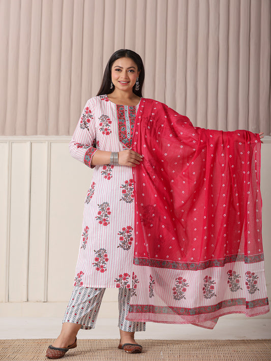 Red Printed Kurti Set