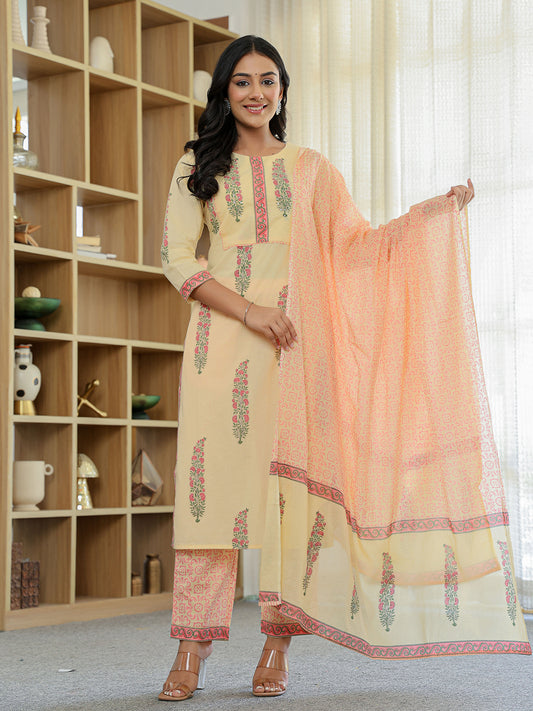 Yellow Printed Kurti Set