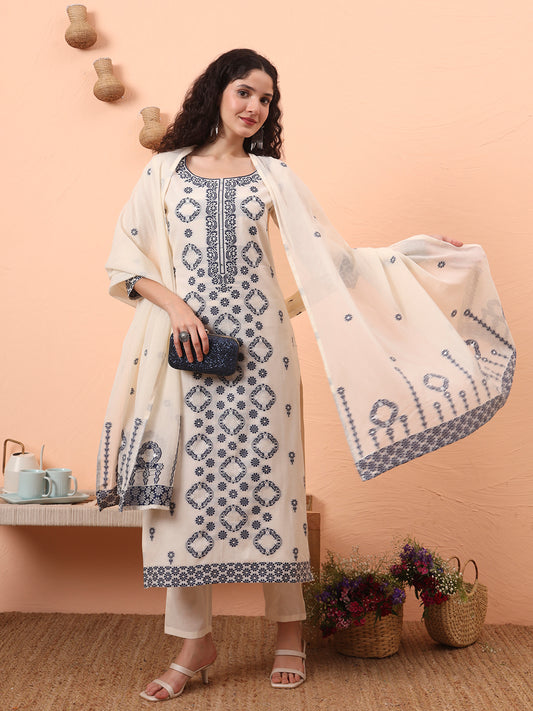 Blue Printed Kurti Set