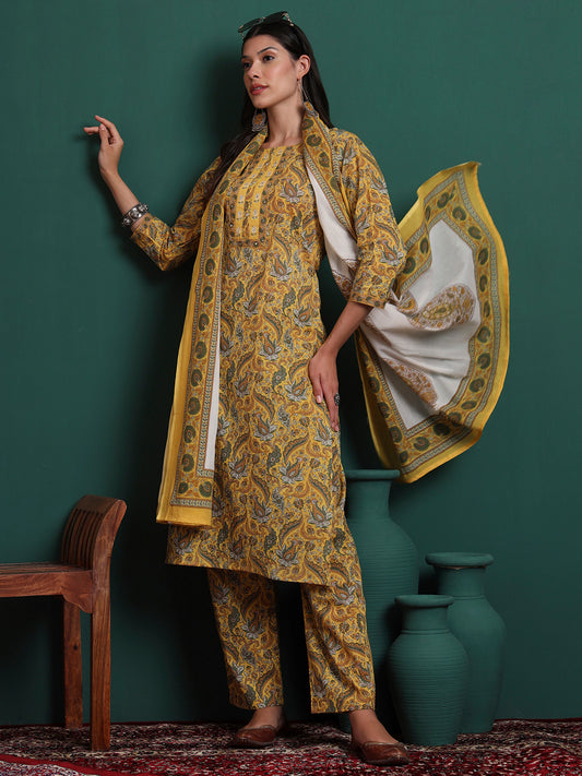 Mustard Printed Kurti Set