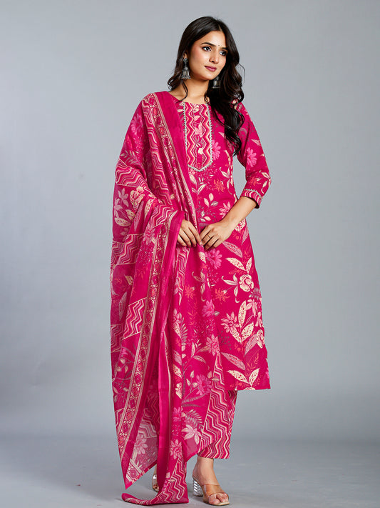 Pink Floral Printed Kurti Set