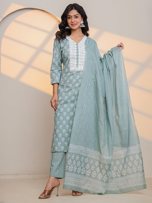 Green Printed Kurti Set