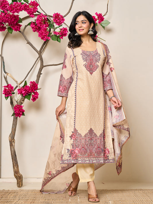 Beige Printed Kurti Set
