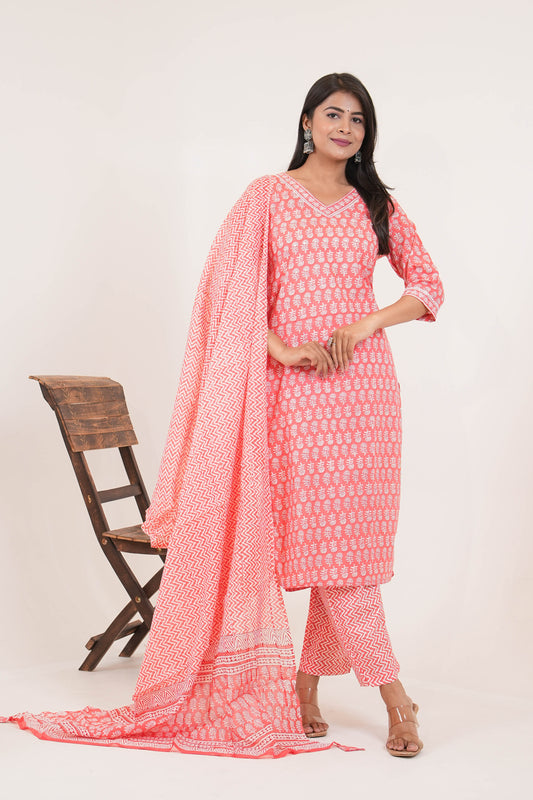 Peach Kurta Cotton Set