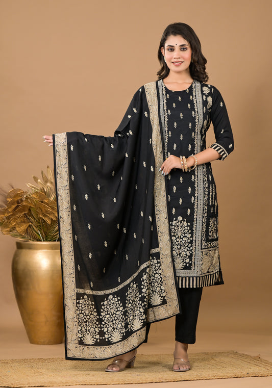 Black Cotton Kurta Set