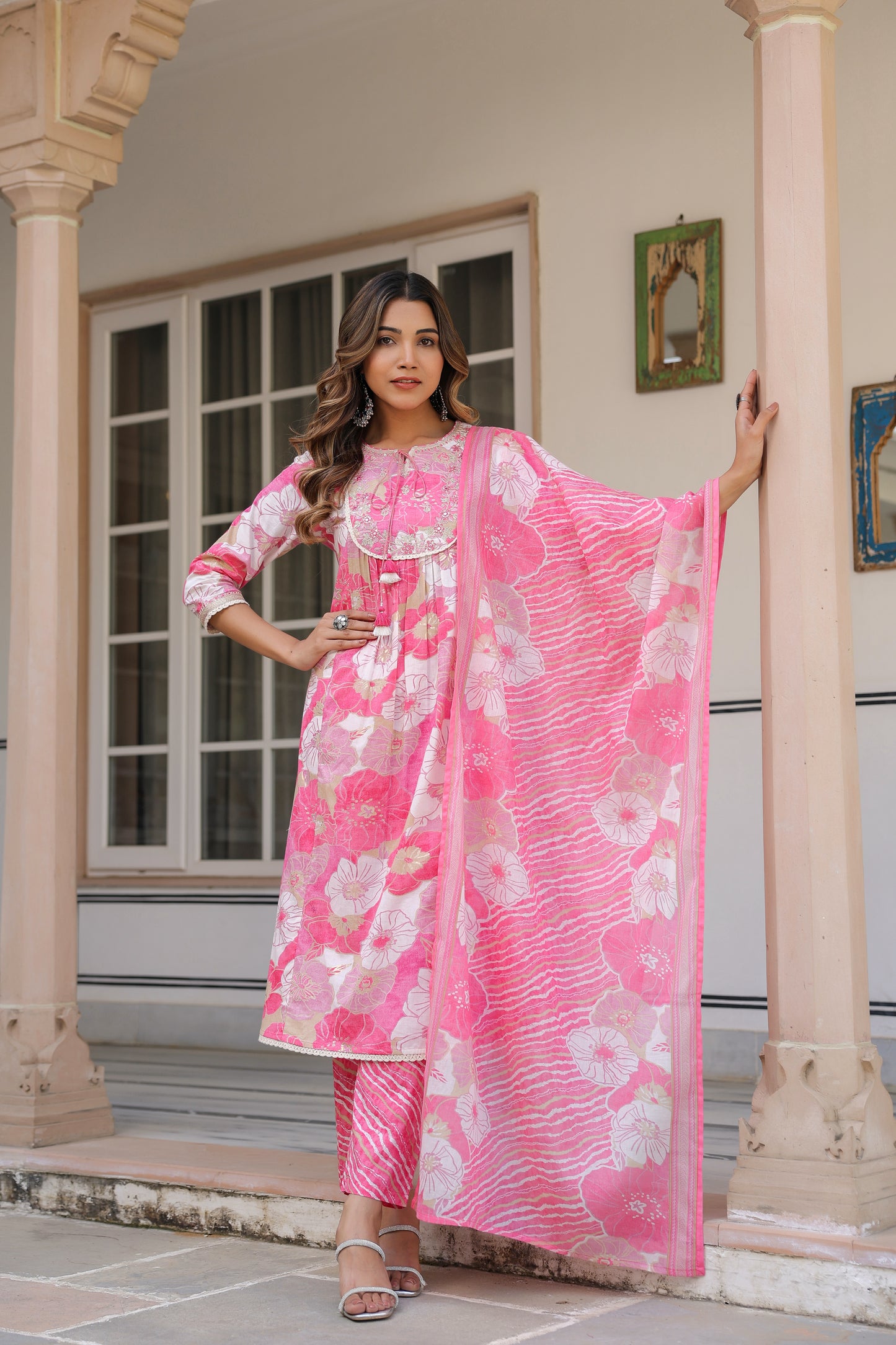Pink Floral Kurti Set