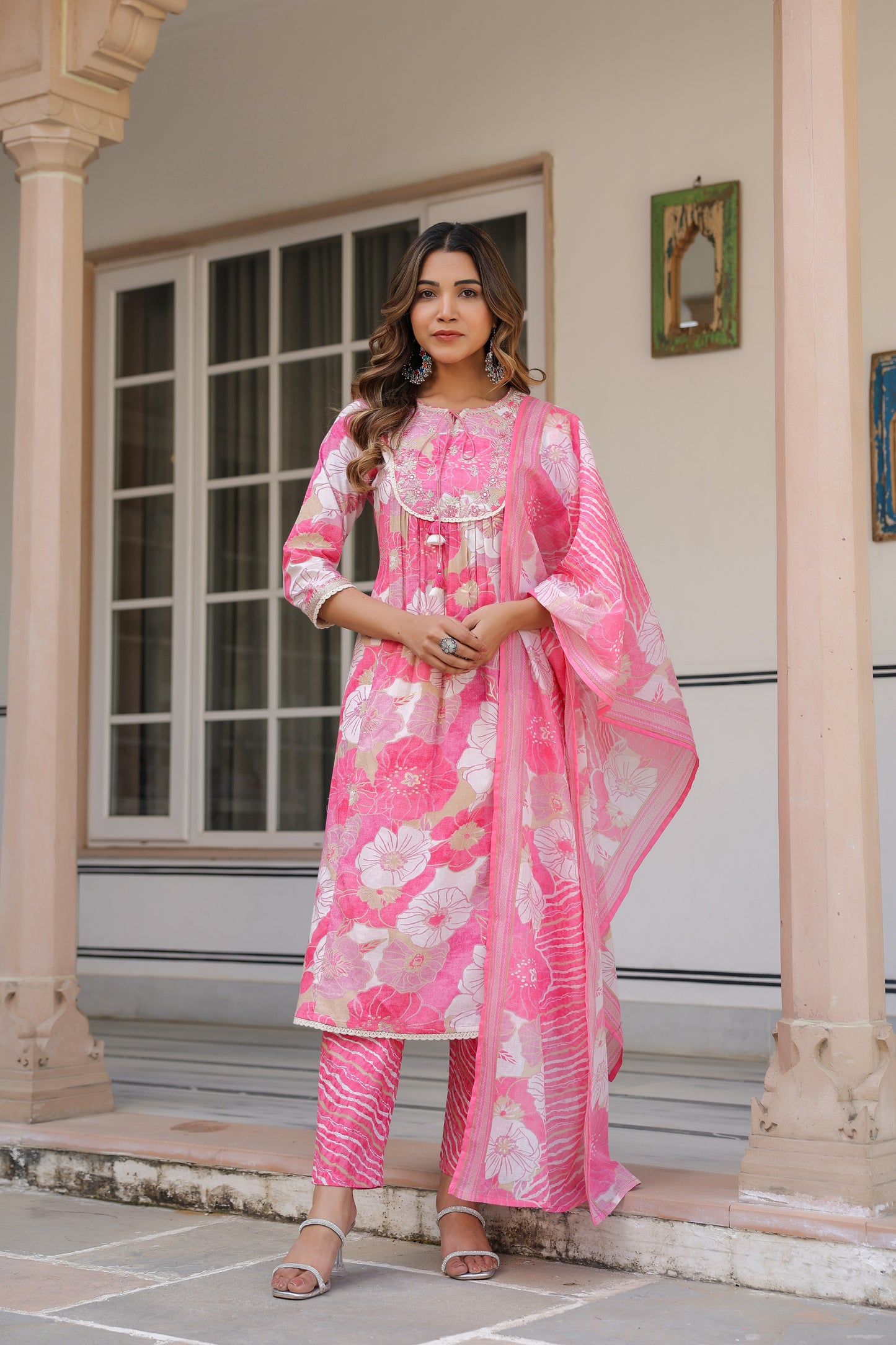 Pink Floral Kurti Set