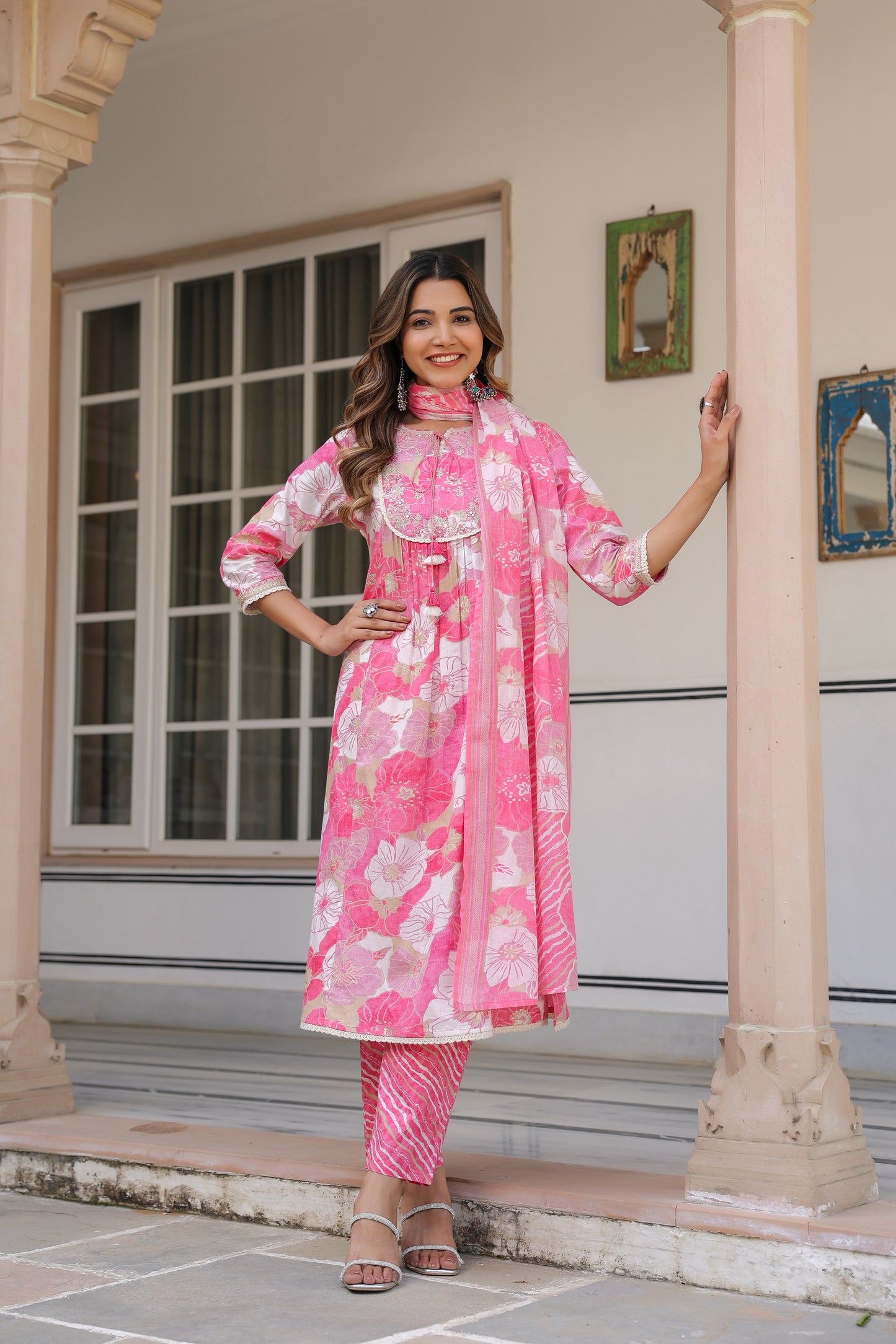 Pink Floral Kurti Set