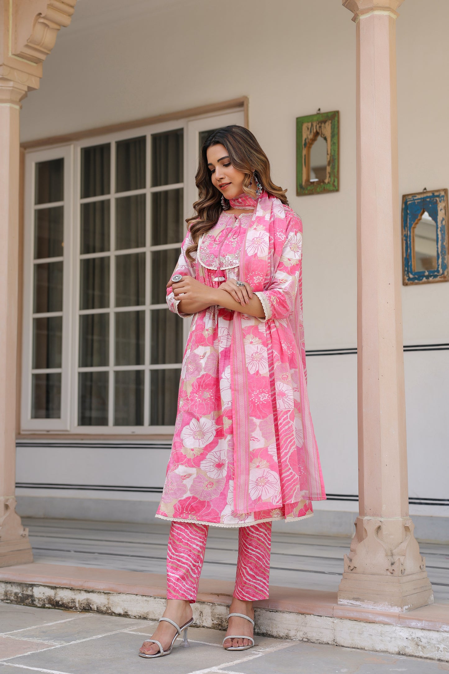 Pink Floral Kurti Set