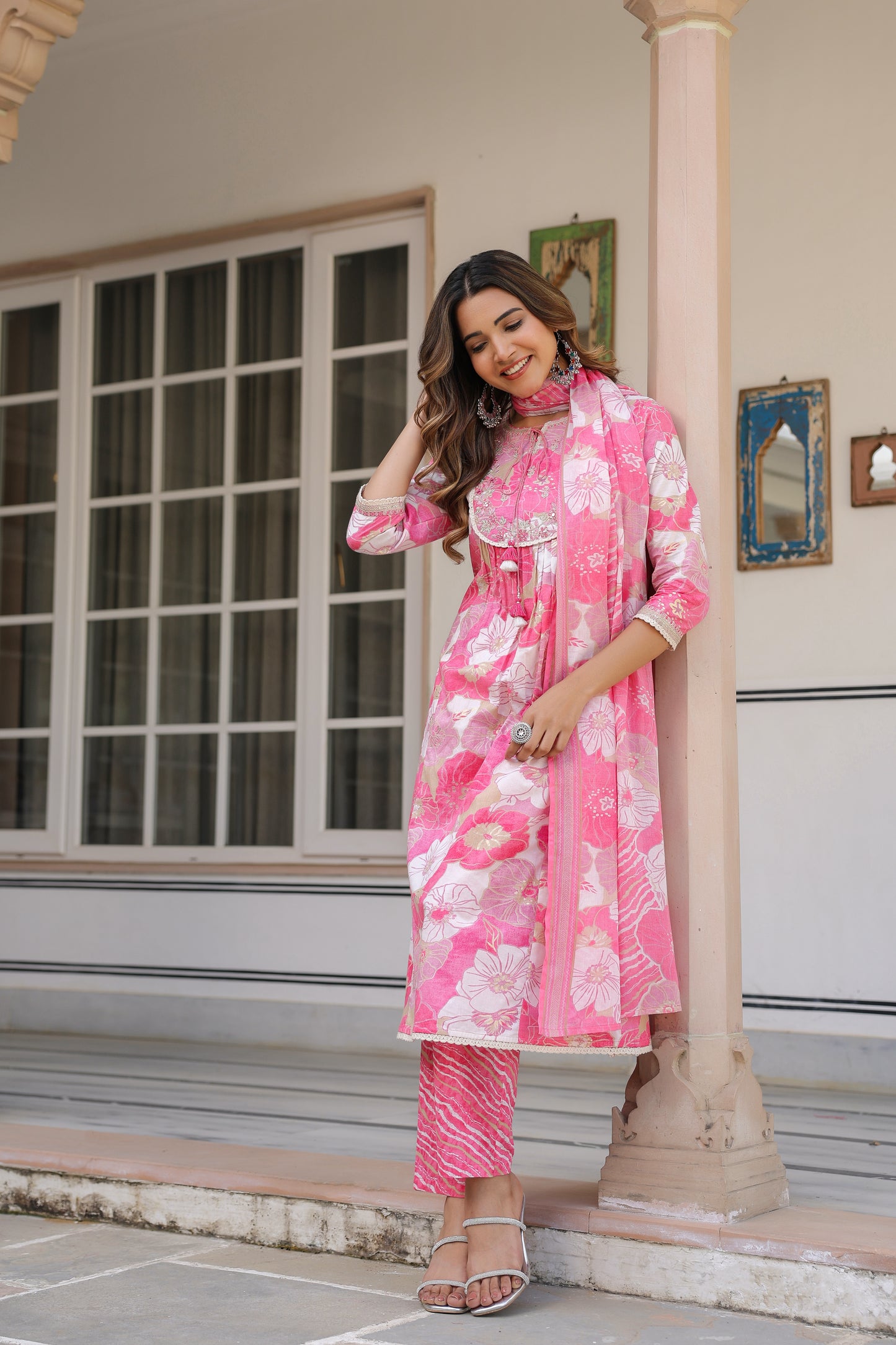 Pink Floral Kurti Set