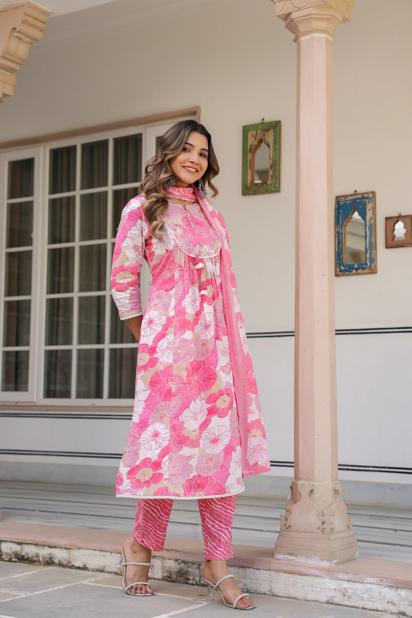 Pink Floral Kurti Set