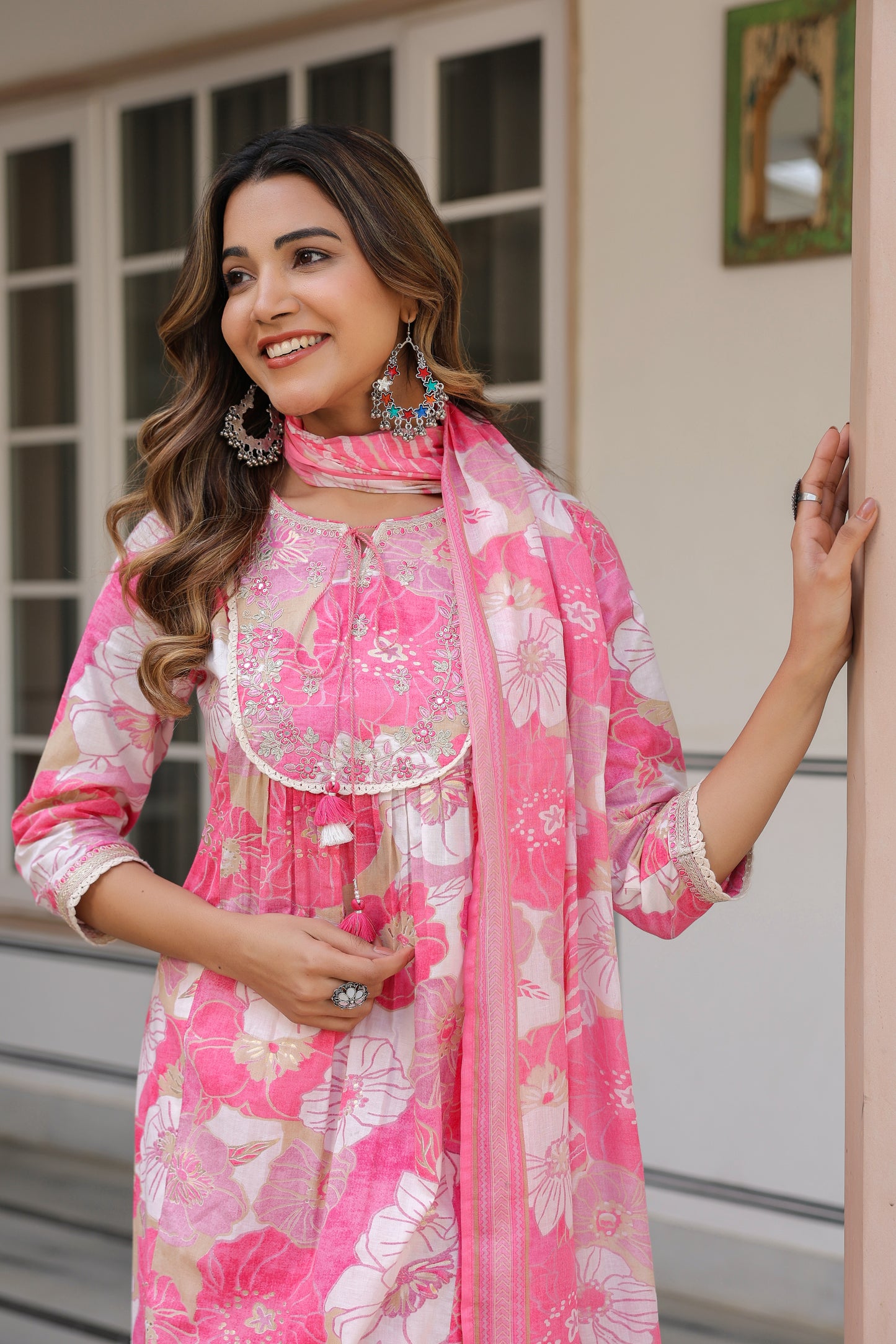 Pink Floral Kurti Set