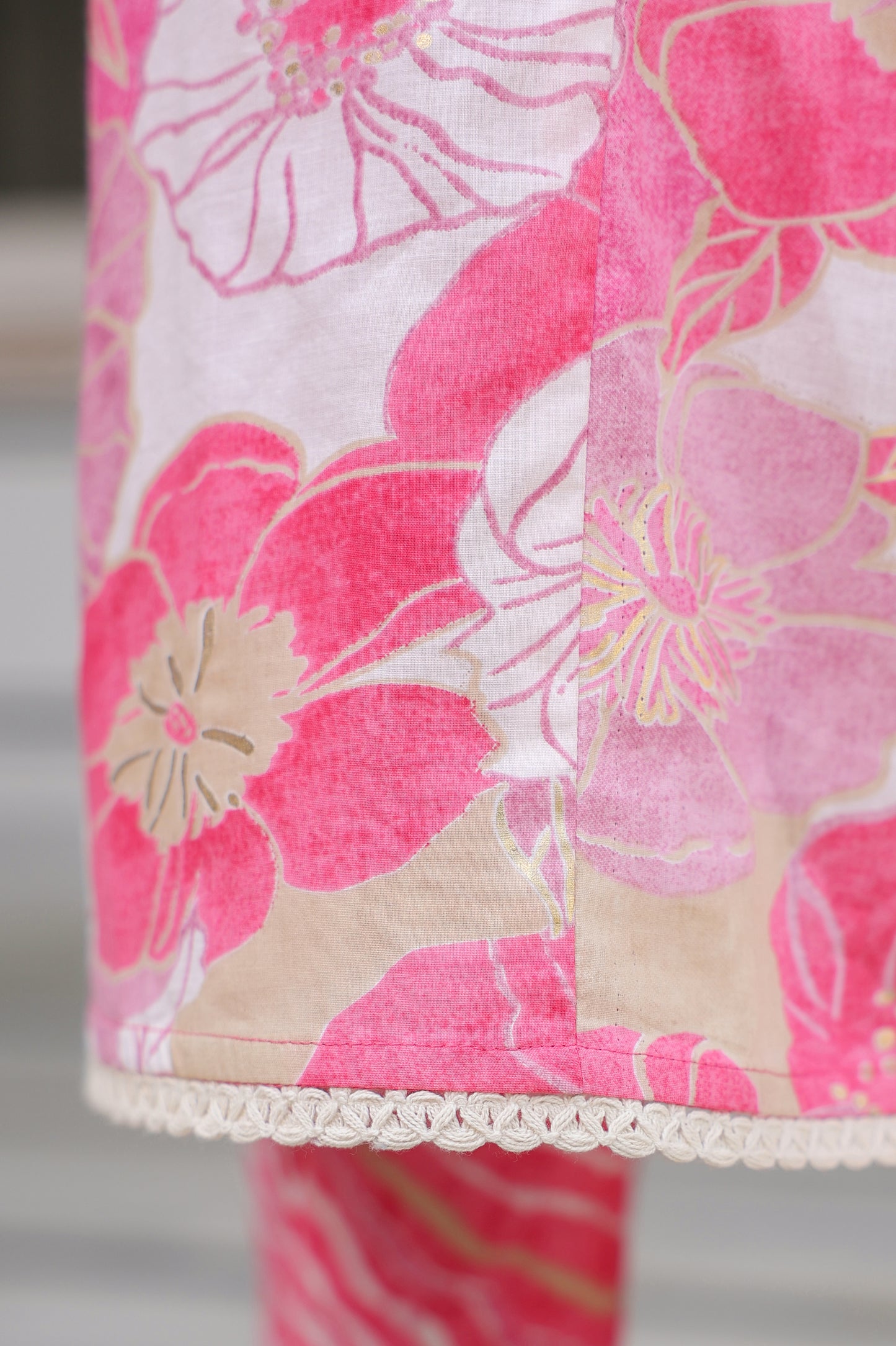 Pink Floral Kurti Set