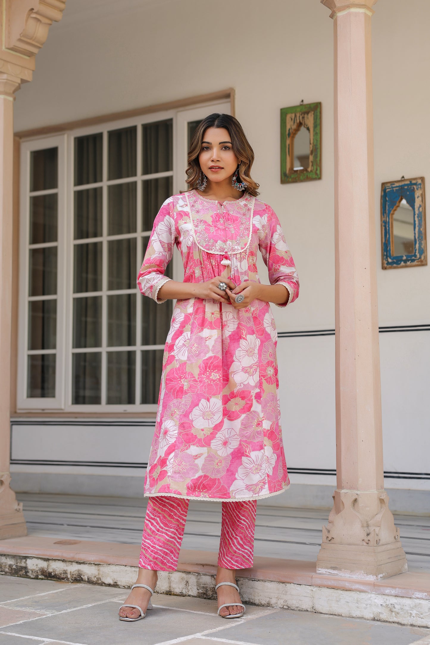 Pink Floral Kurti Set