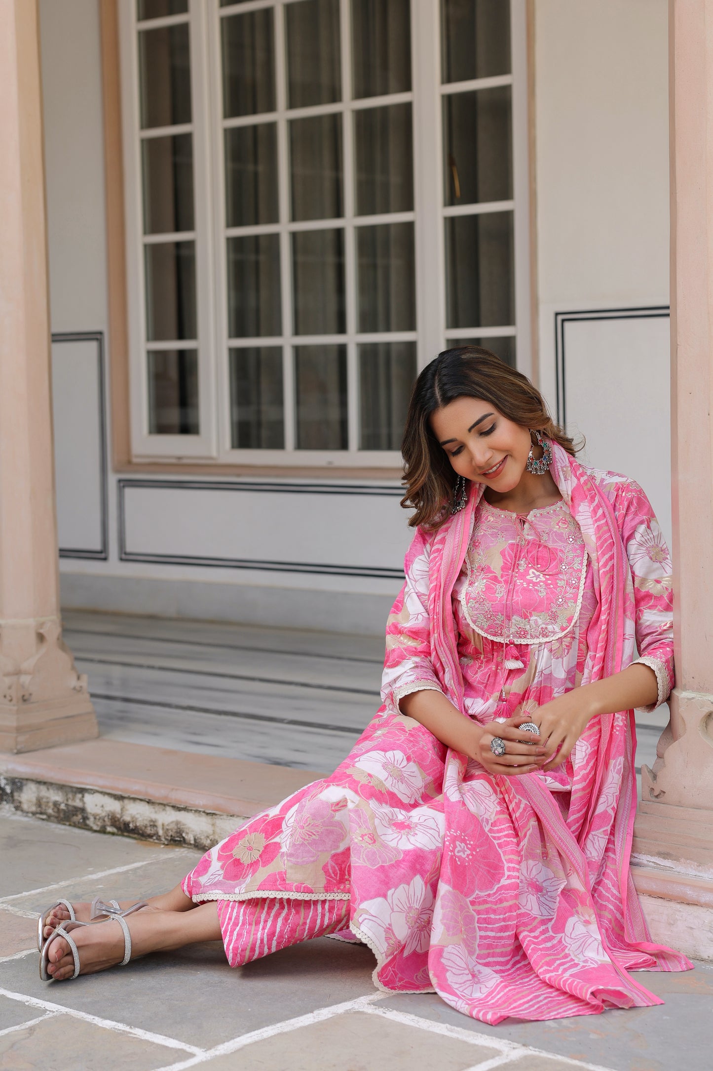 Pink Floral Kurti Set