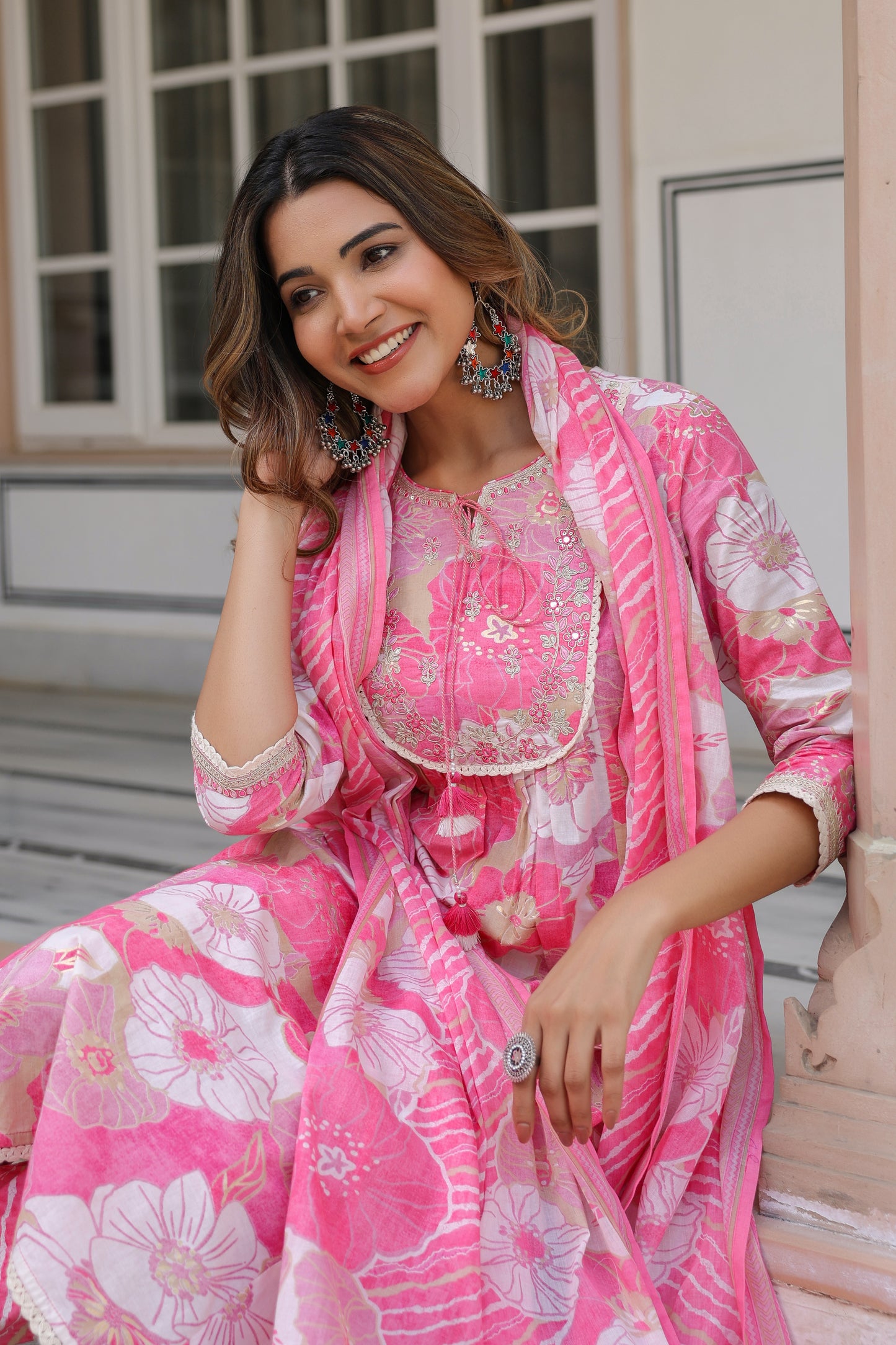 Pink Floral Kurti Set