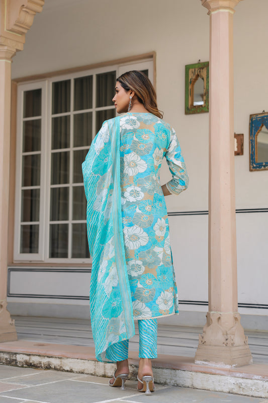 Blue Floral Kurti Set