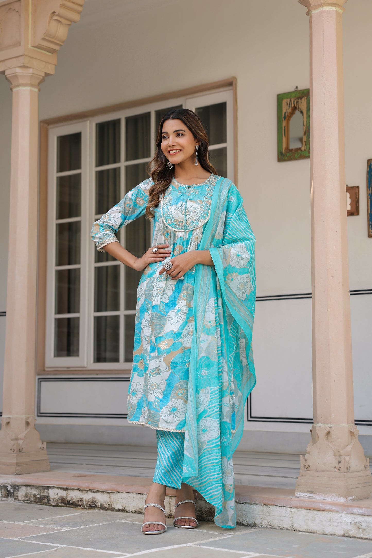 Blue Floral Kurti Set