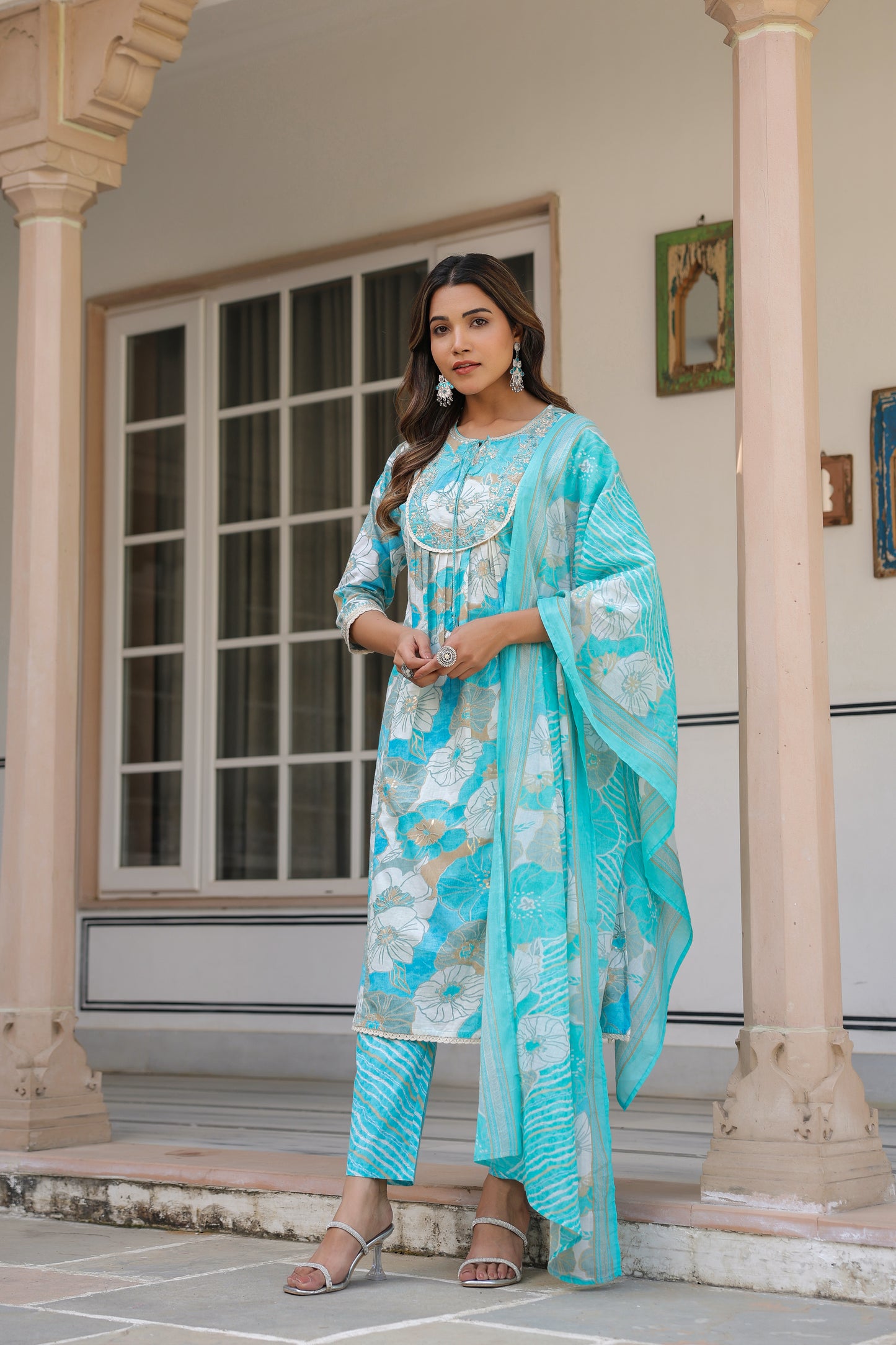 Blue Floral Kurti Set