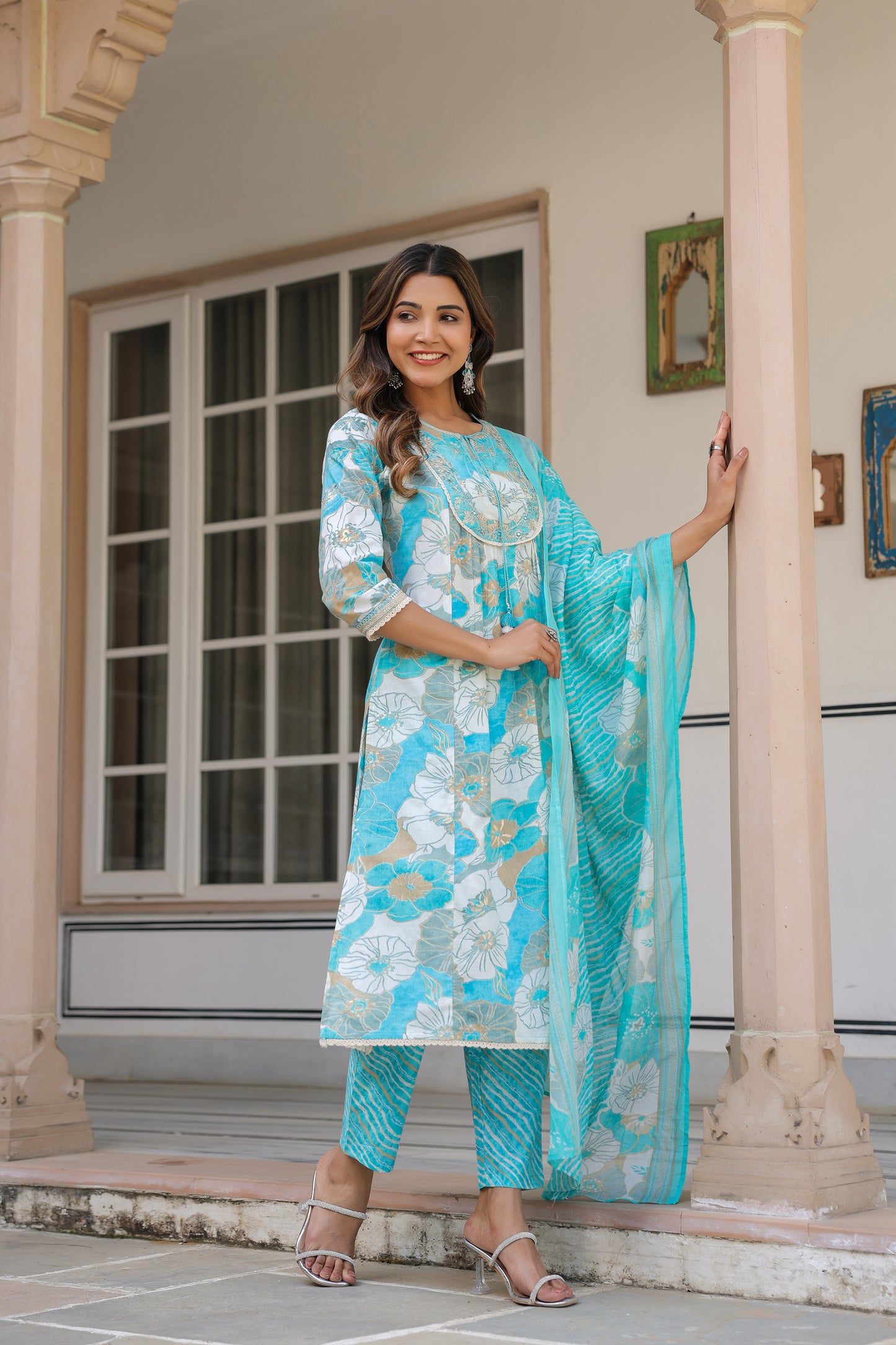 Blue Floral Kurti Set
