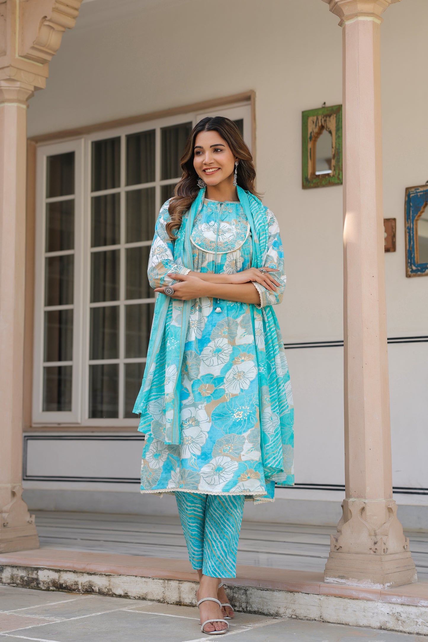 Blue Floral Kurti Set