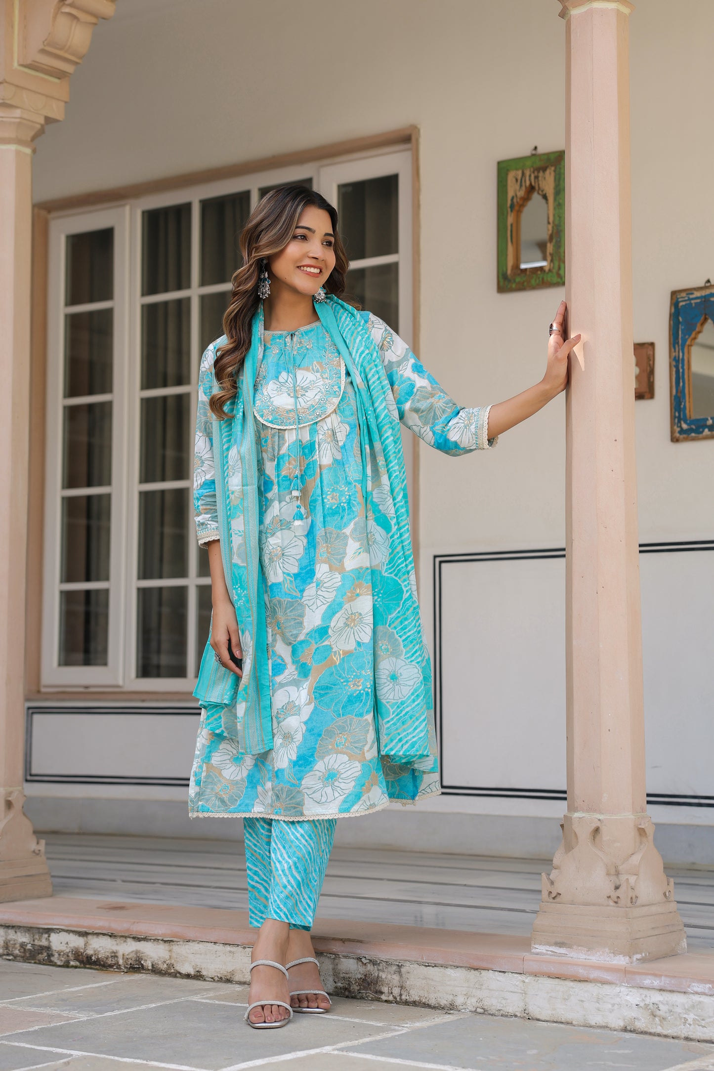 Blue Floral Kurti Set