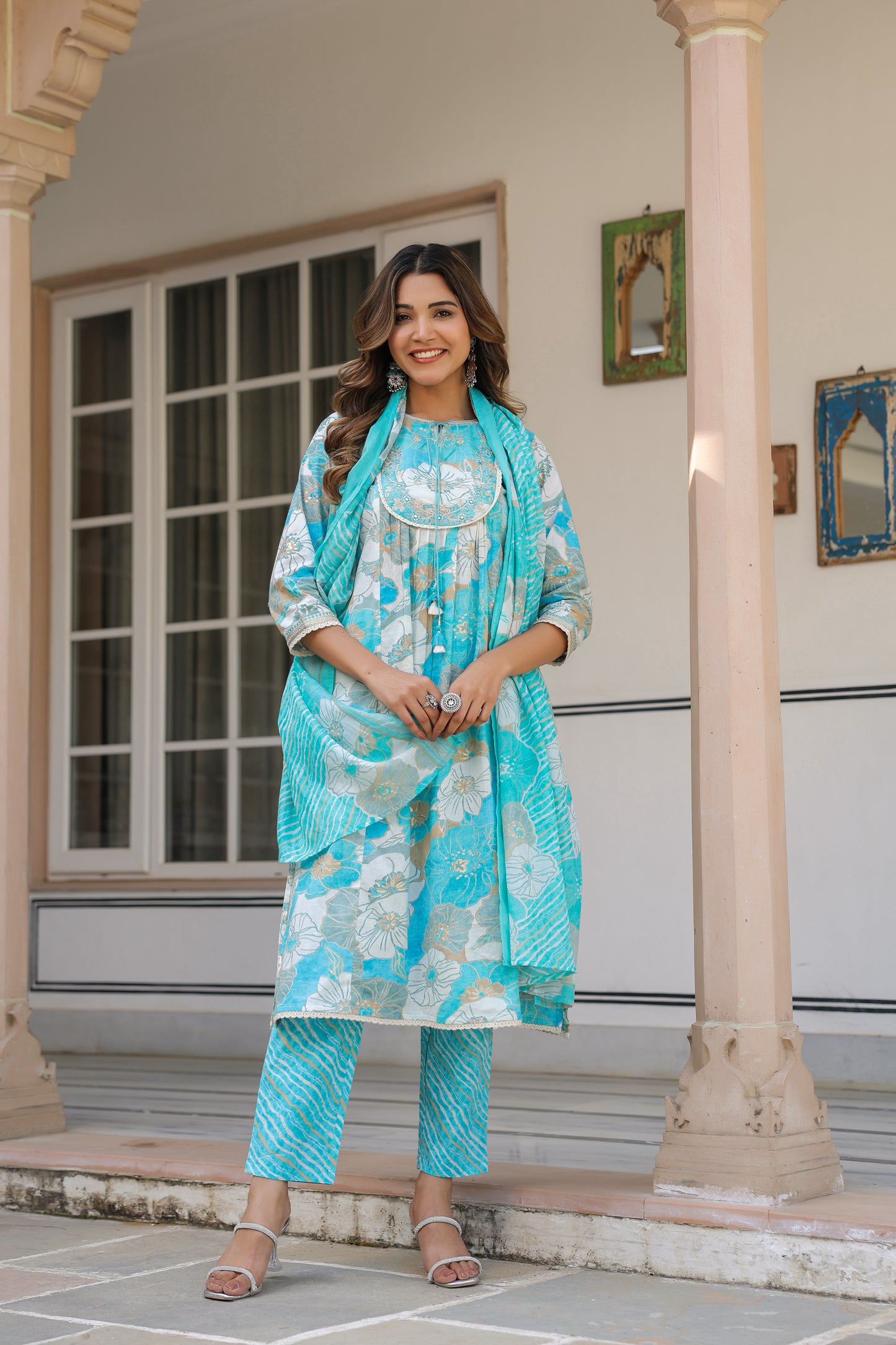 Blue Floral Kurti Set