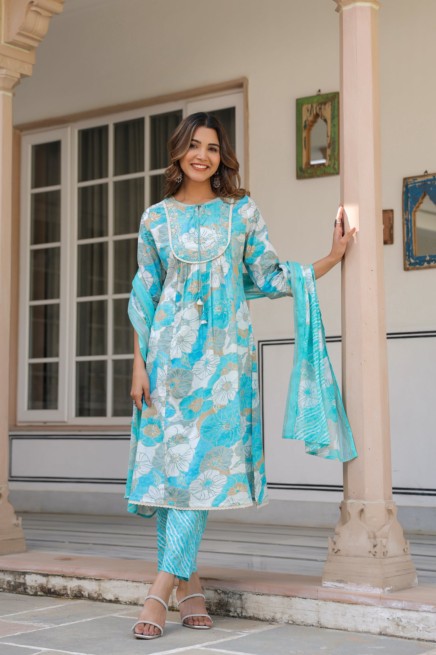 Blue Floral Kurti Set