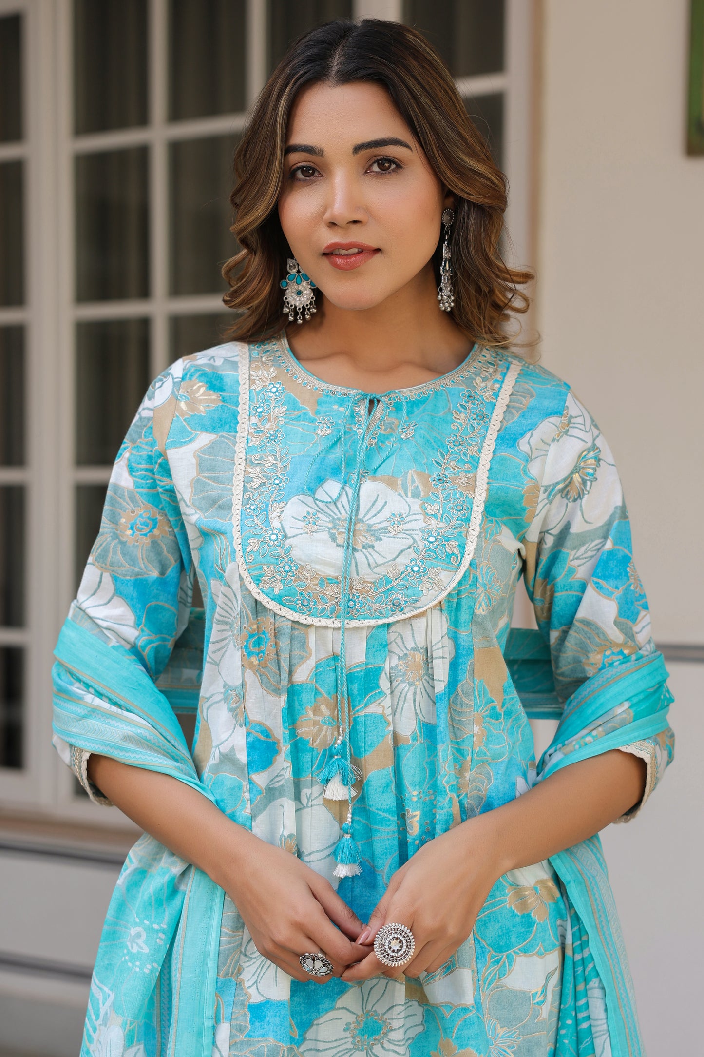 Blue Floral Kurti Set