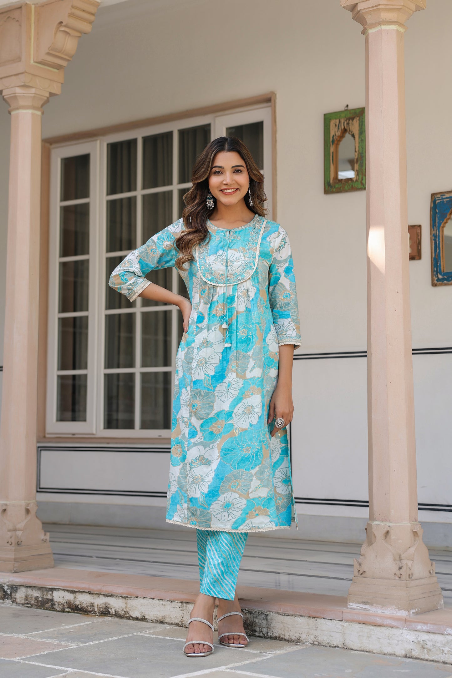 Blue Floral Kurti Set