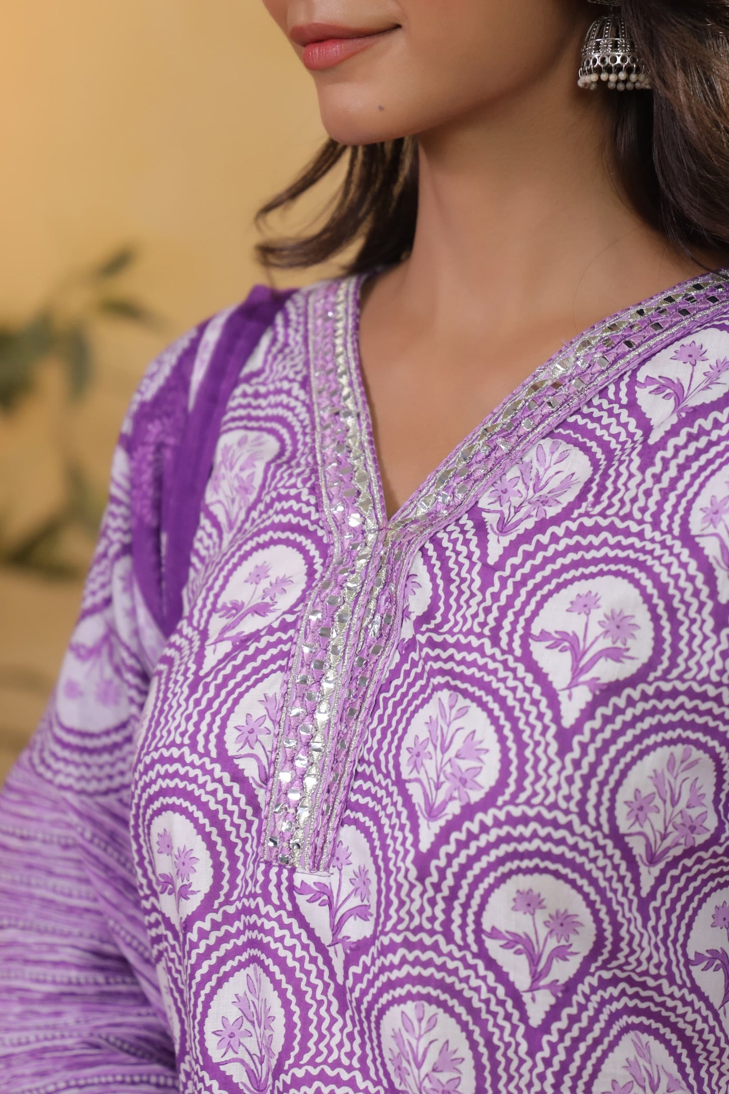 Purple Printed Kurti Set