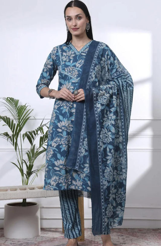 Blue Printed Floral Kurti