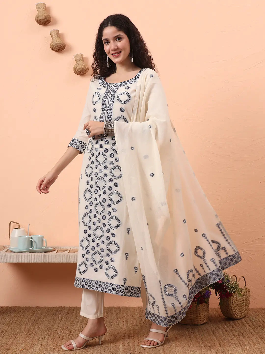 Blue Printed Kurti Set